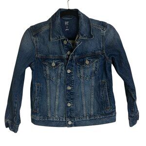 Gap Kids Blue Denim Jacket Size L Cropped Bomber Jean Pockets Cotton‎ Trucker